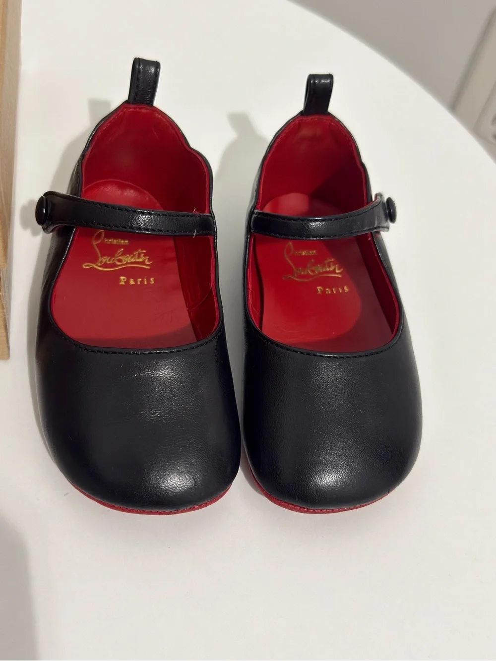 Christian Louboutin Black Leather Mary Jane Kids Shoes with Red Lining